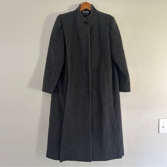 Karen Petites Gray Pea Trench Coat Wool Cashmere Blend Winter Outdoor Vintage - Picture 1 of 10